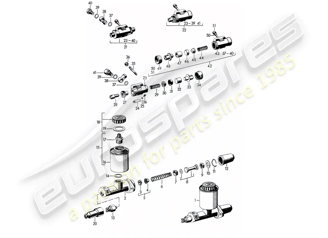 porsche 1960 (356b/356c) wheel brake cylinder - brake master cylinder parts diagram