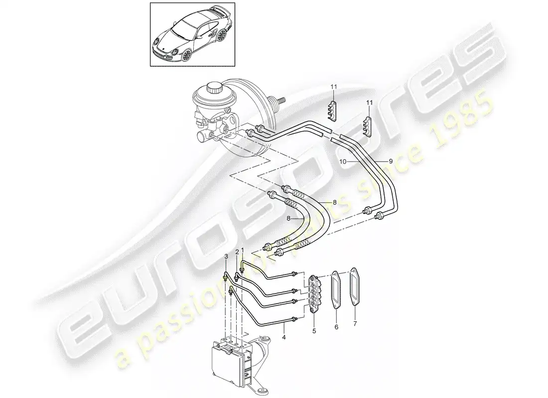 porsche 2013 (997-2 turbo / gt2 rs) brake lines parts diagram