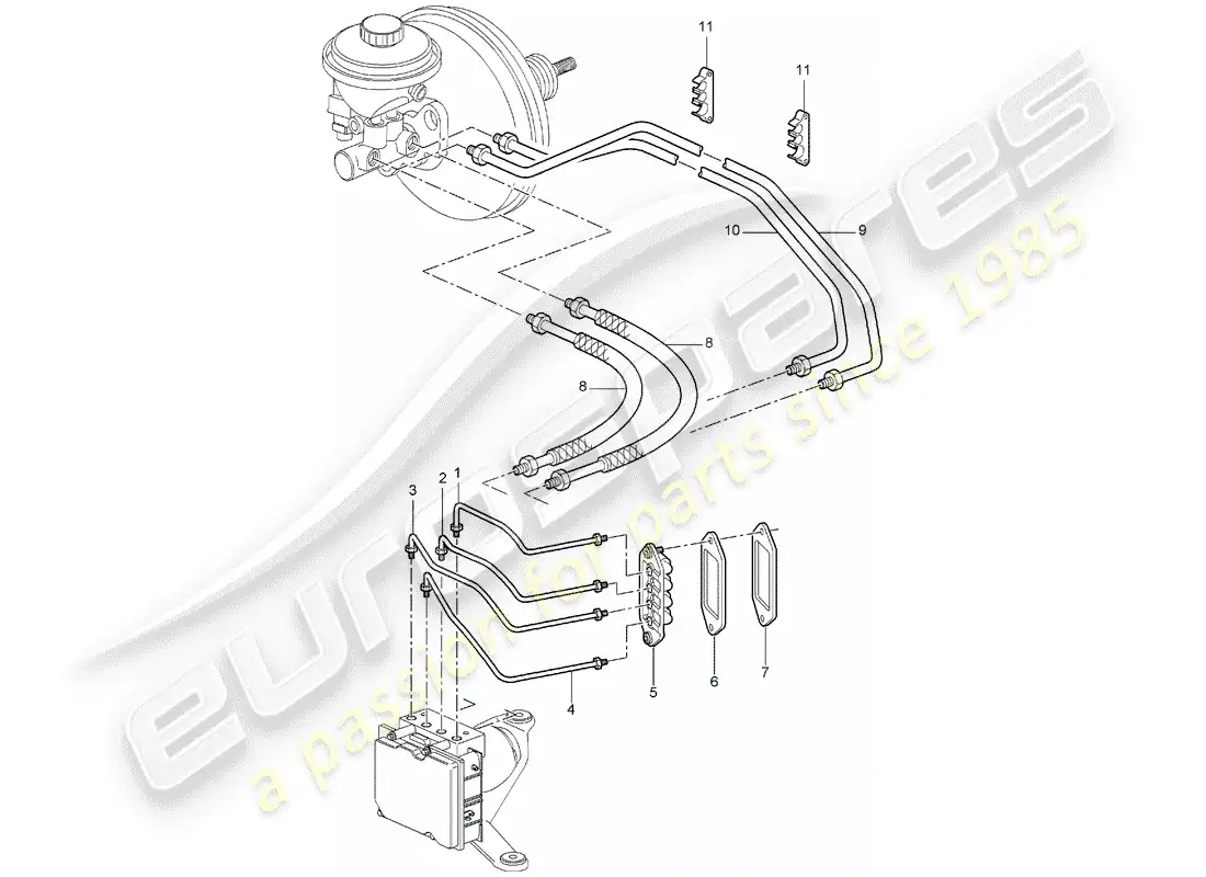 porsche 2005 (997-1) brake lines parts diagram