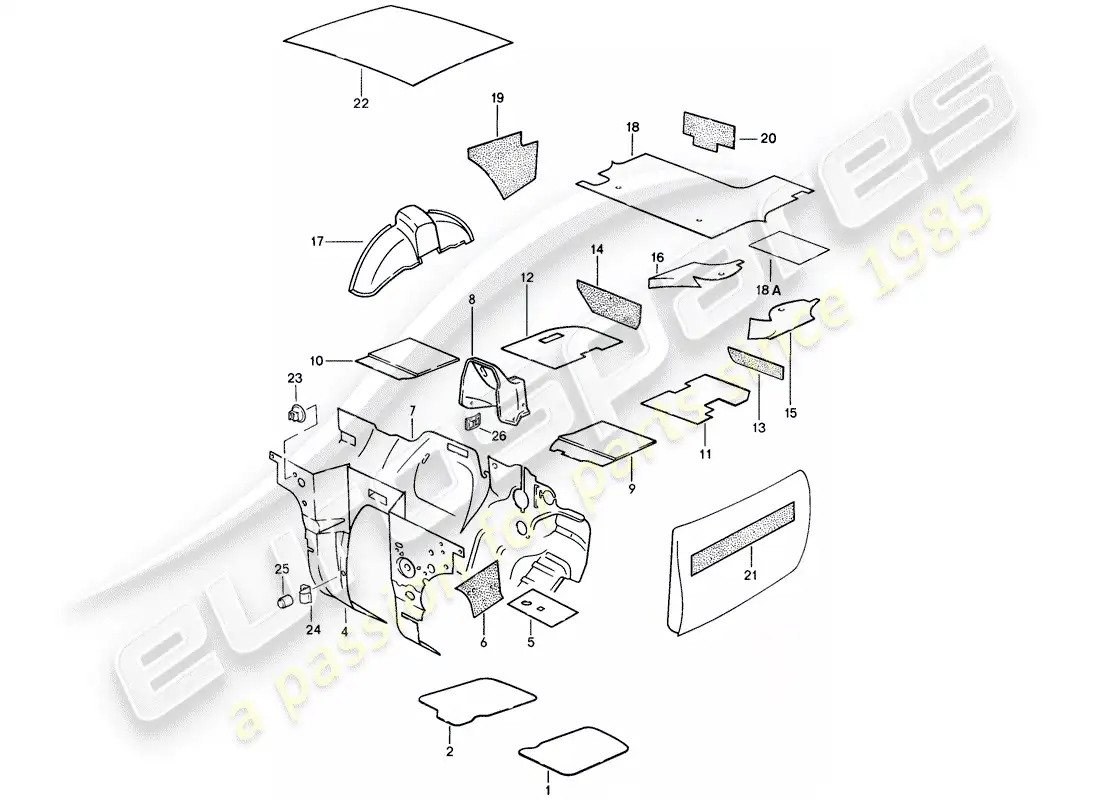 porsche 1988 (924s) sound absorber parts diagram