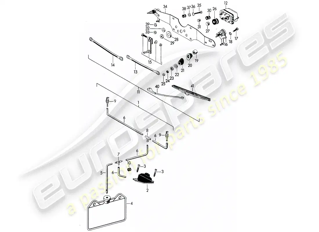 porsche 1961 (356b/356c) windshield washer unit - windscreen wiper system parts diagram