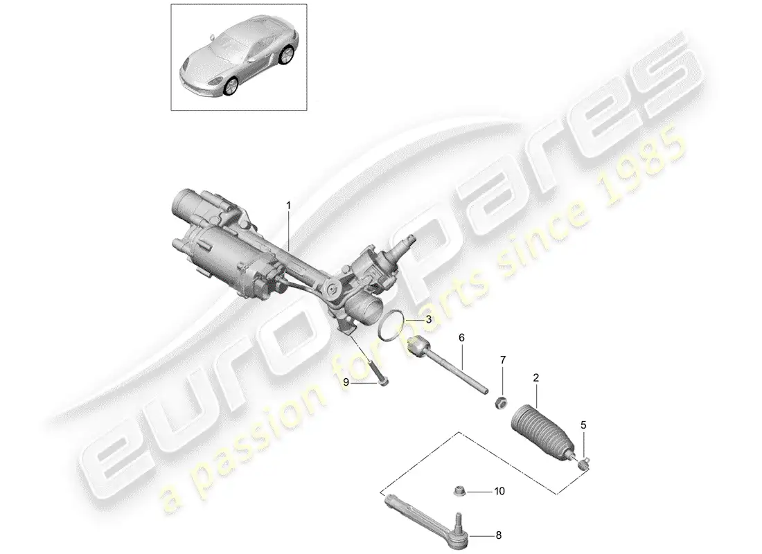 porsche 2020 (718 cayman) steering gear parts diagram