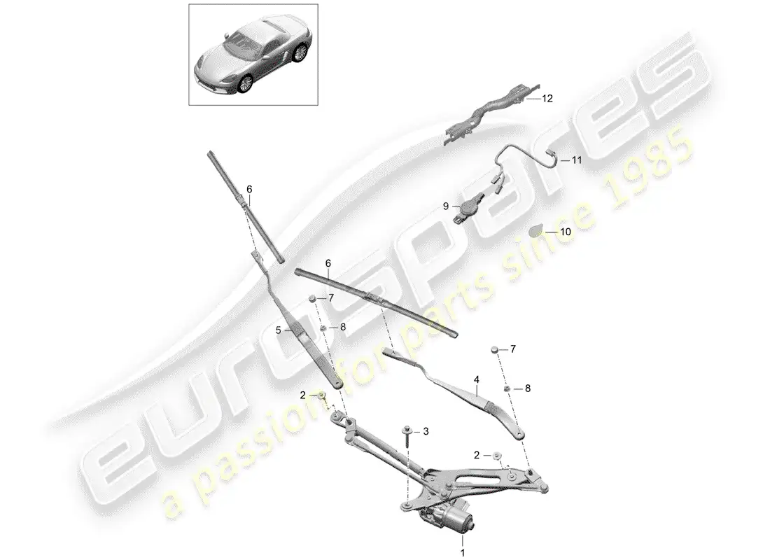porsche 2018 (718 boxster) windshield wiper system compl. parts diagram