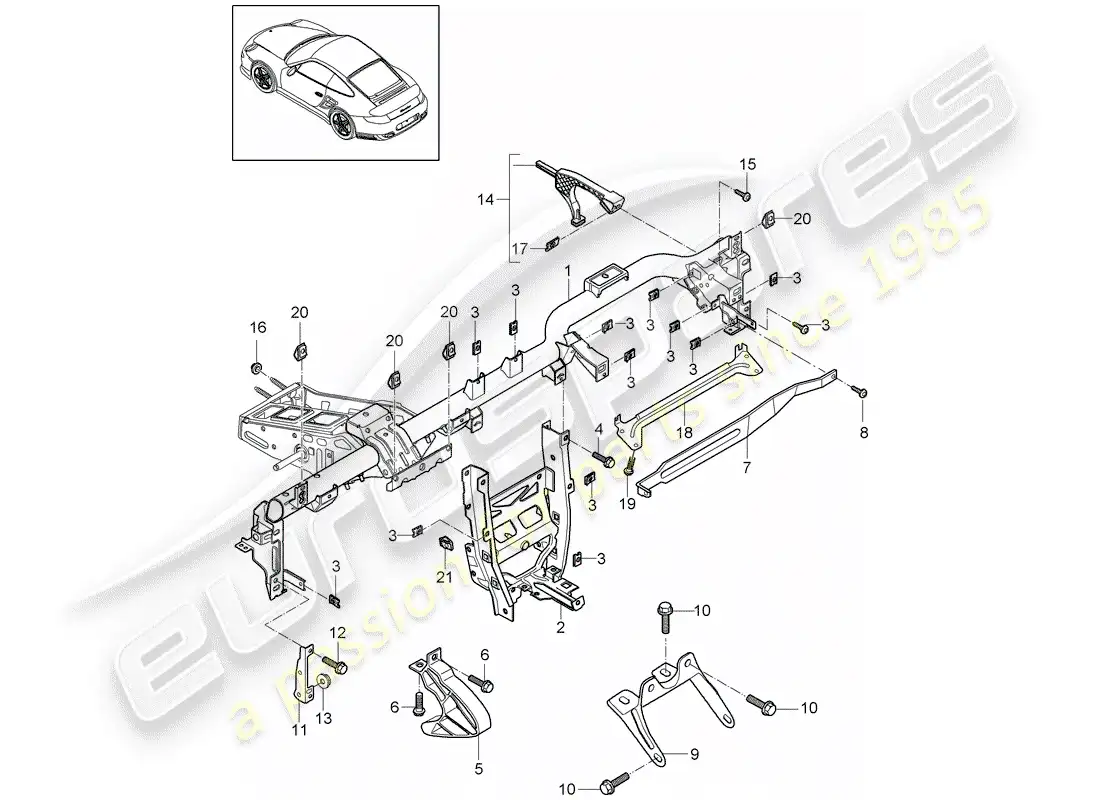 porsche 2013 (997-2 turbo / gt2 rs) retaining frame parts diagram