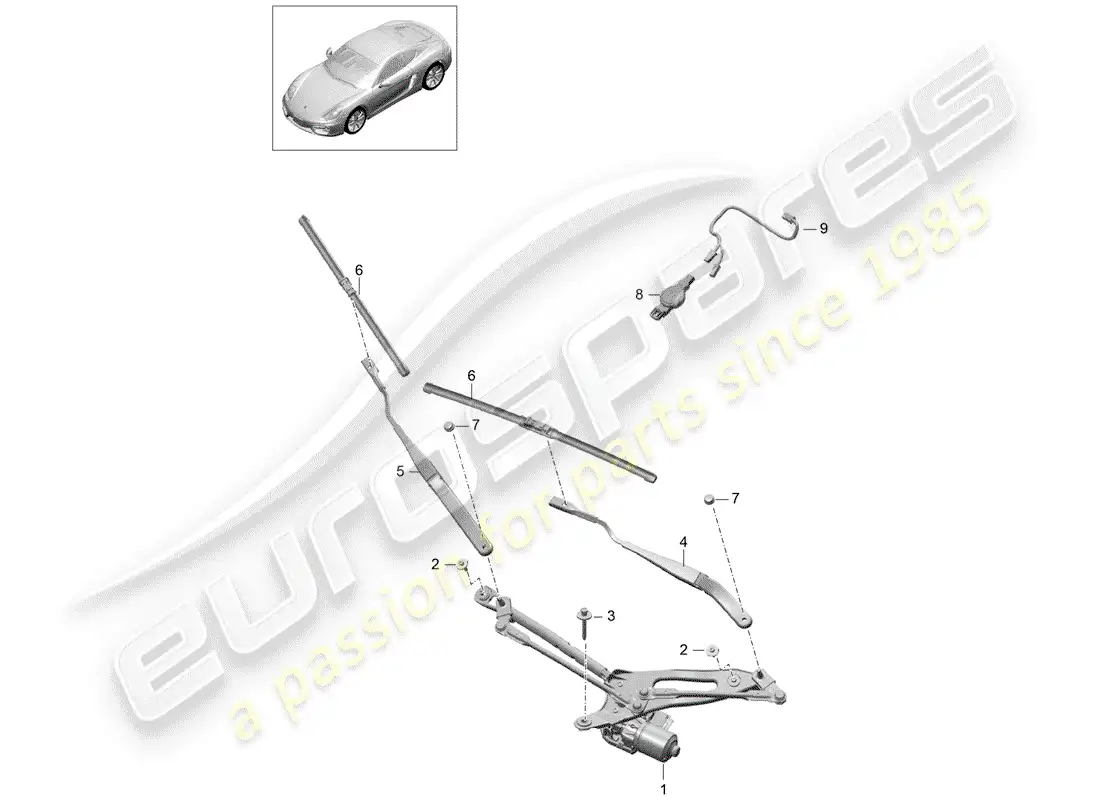porsche 2016 (981 cayman) windshield wiper system compl. parts diagram