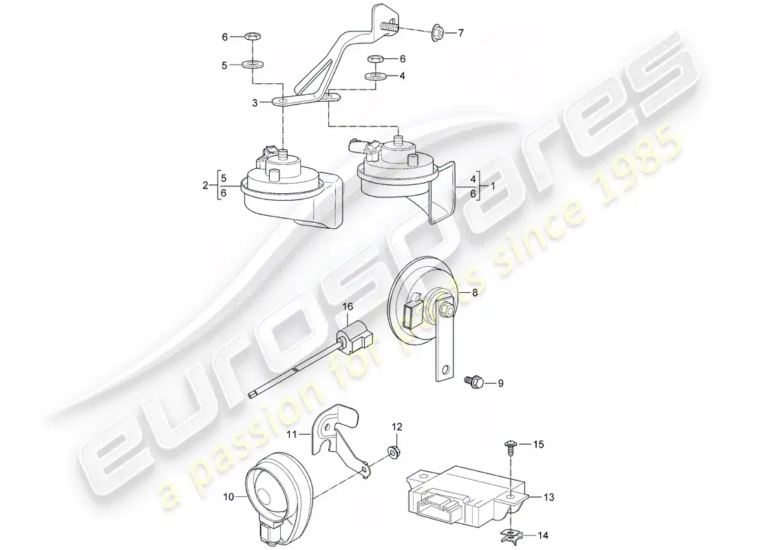 porsche 2006 (987 cayman) fanfare horn parts diagram