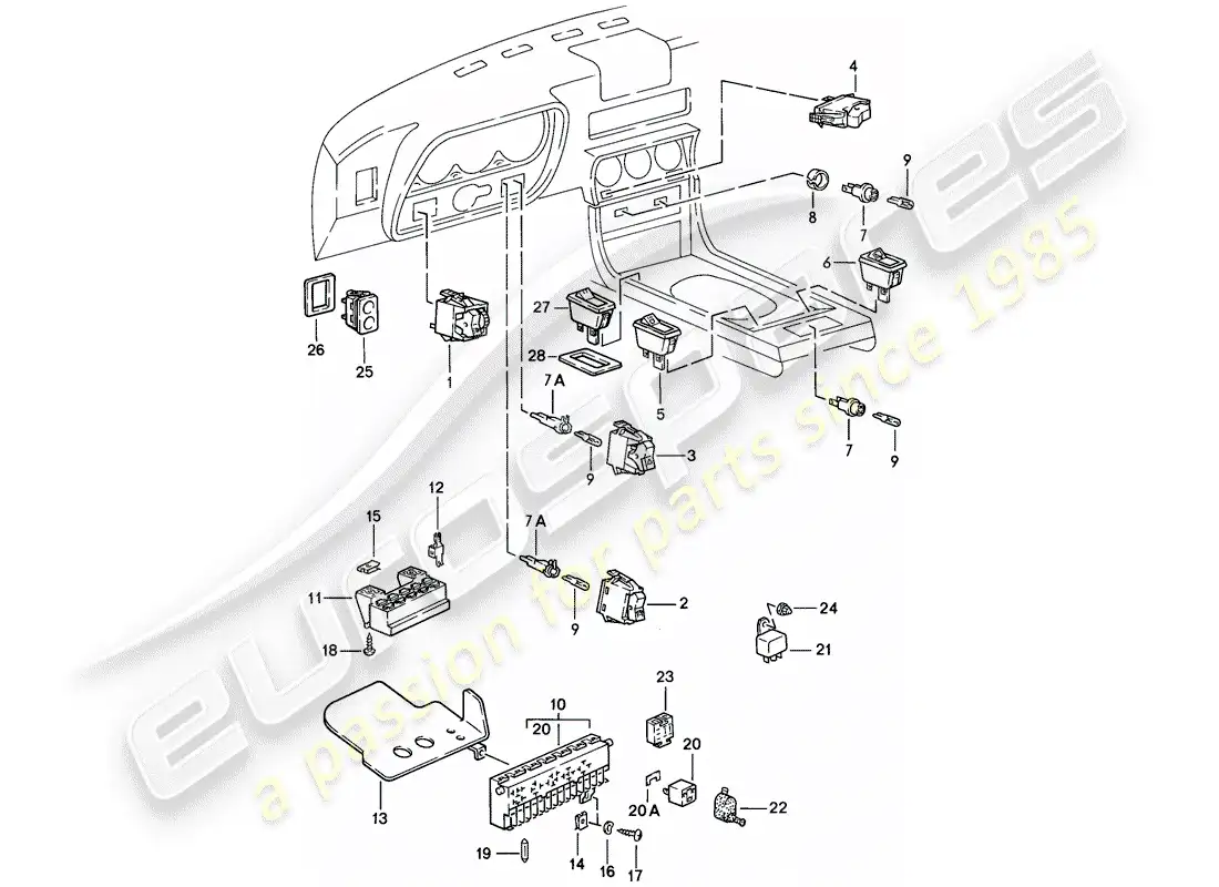 porsche 1982 (944) switch - fuse box - relay parts diagram