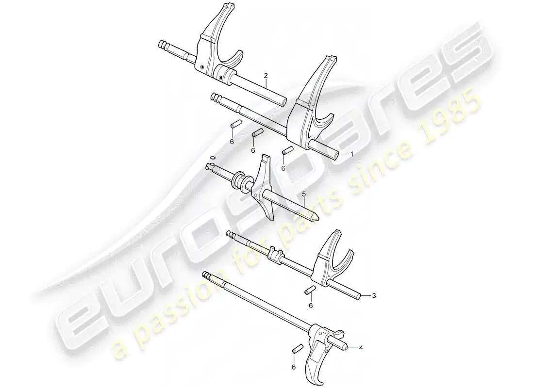 porsche 1999 (986 boxster) selector shaft - selector fork parts diagram