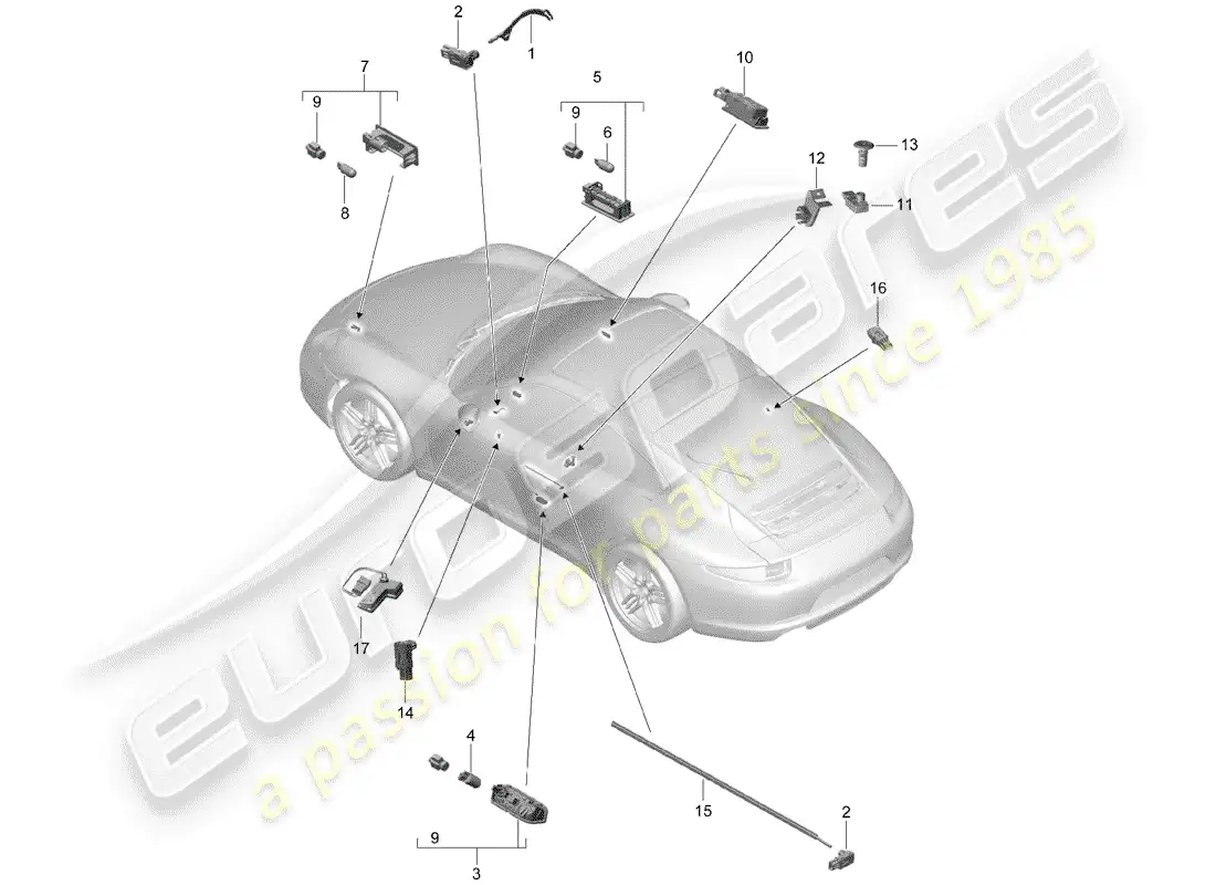 porsche 2014 (991-1) interior lights parts diagram