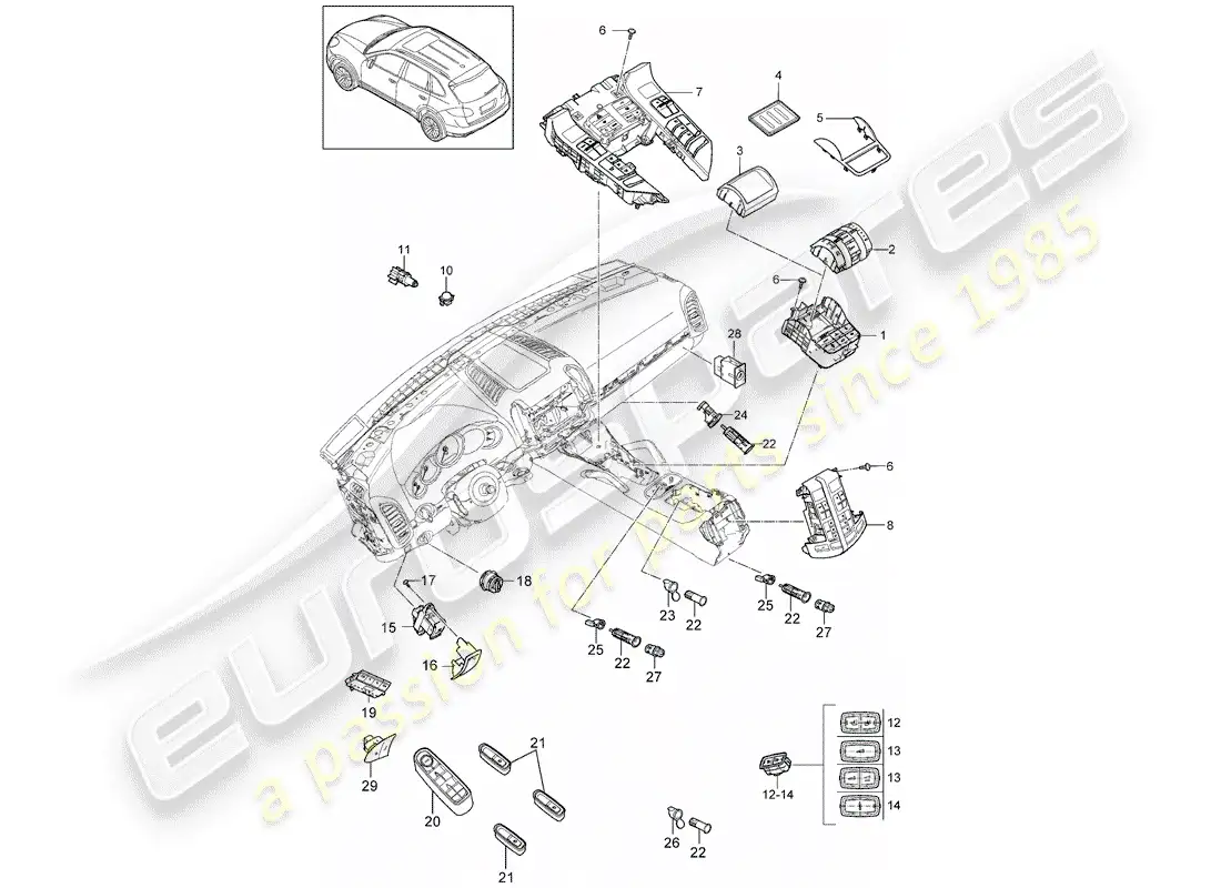 porsche 2011 (cayenne e2 92a) switch parts diagram