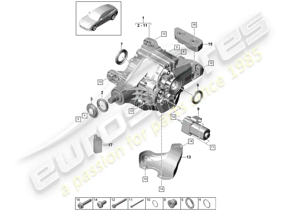 porsche 2020 (panamera 971-1) rear axle differential parts diagram