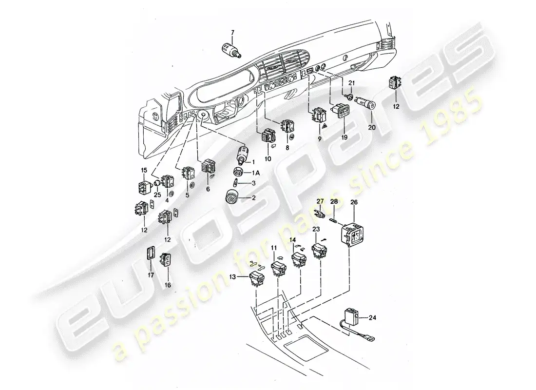 porsche 1995 (968) switch - ambient temperature gauge - clock parts diagram