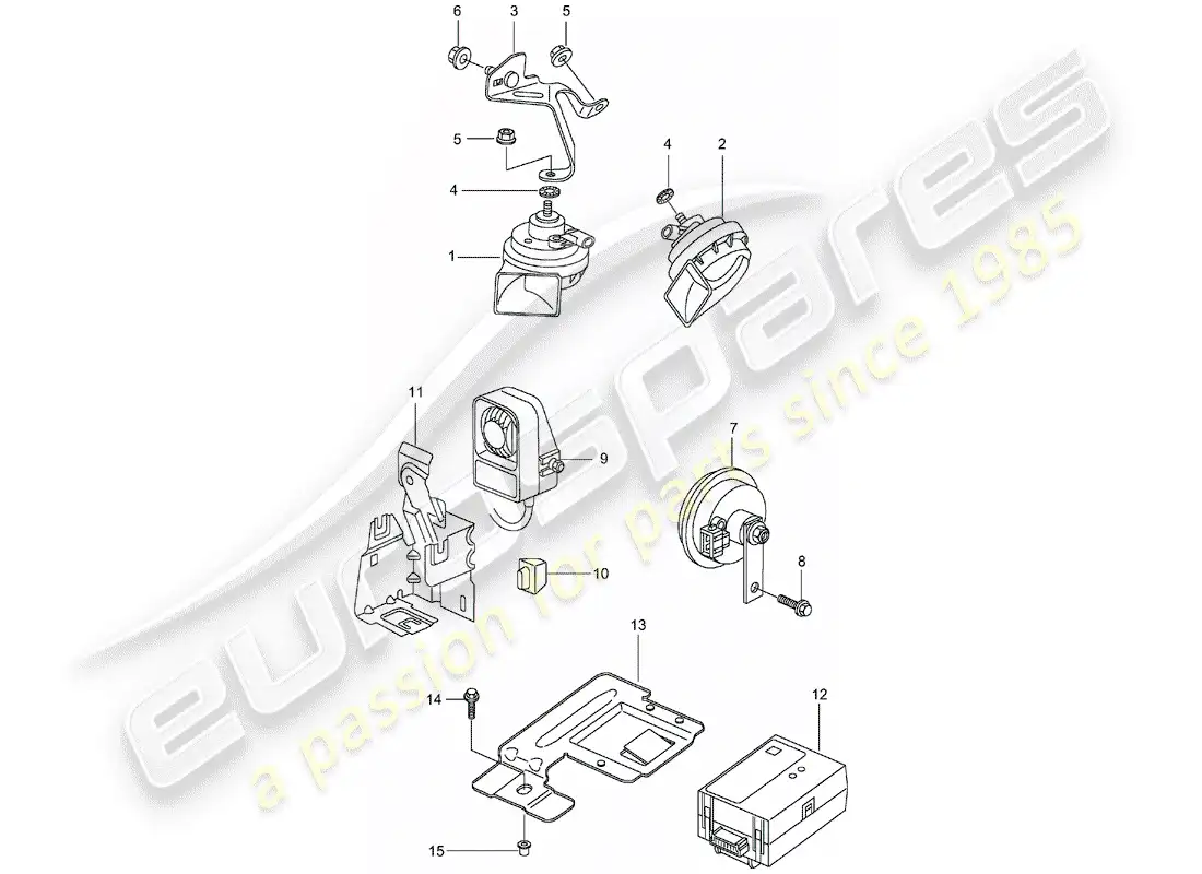 porsche 2002 (996 gt3) fanfare horn - horn - alarm system parts diagram
