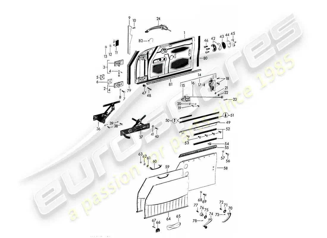 porsche 1963 (356b/356c) door - with: - accessories parts diagram