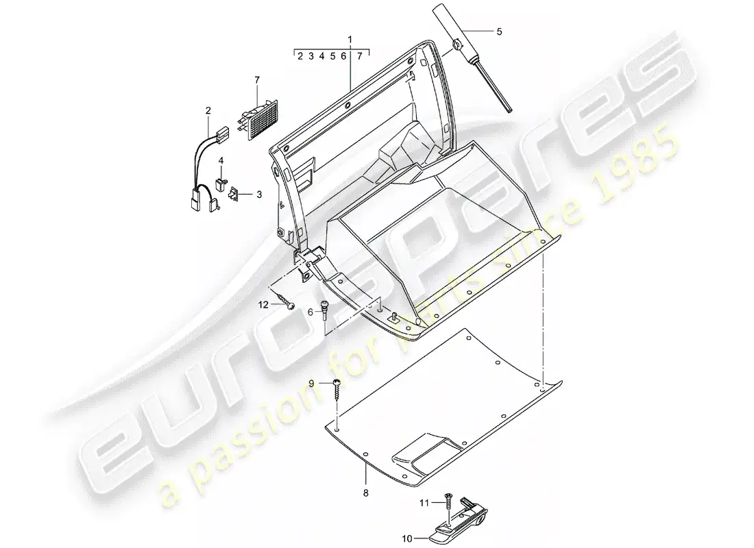 porsche 2001 (996) glove box - d - mj 2002>> parts diagram