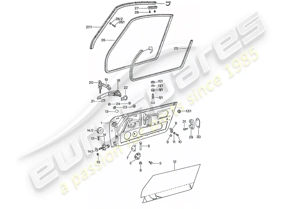 porsche 1976 (911) door - with installation parts parts diagram