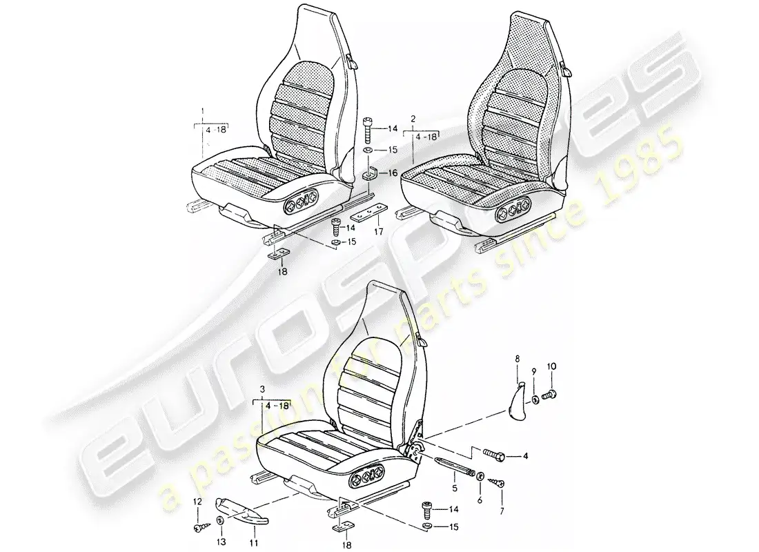 porsche 1992 (964) seat - complete parts diagram