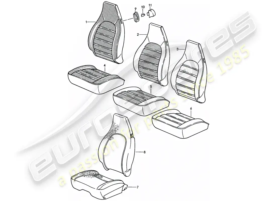 porsche 1984 (911) front seat - cover - d - mj 1985>> parts diagram