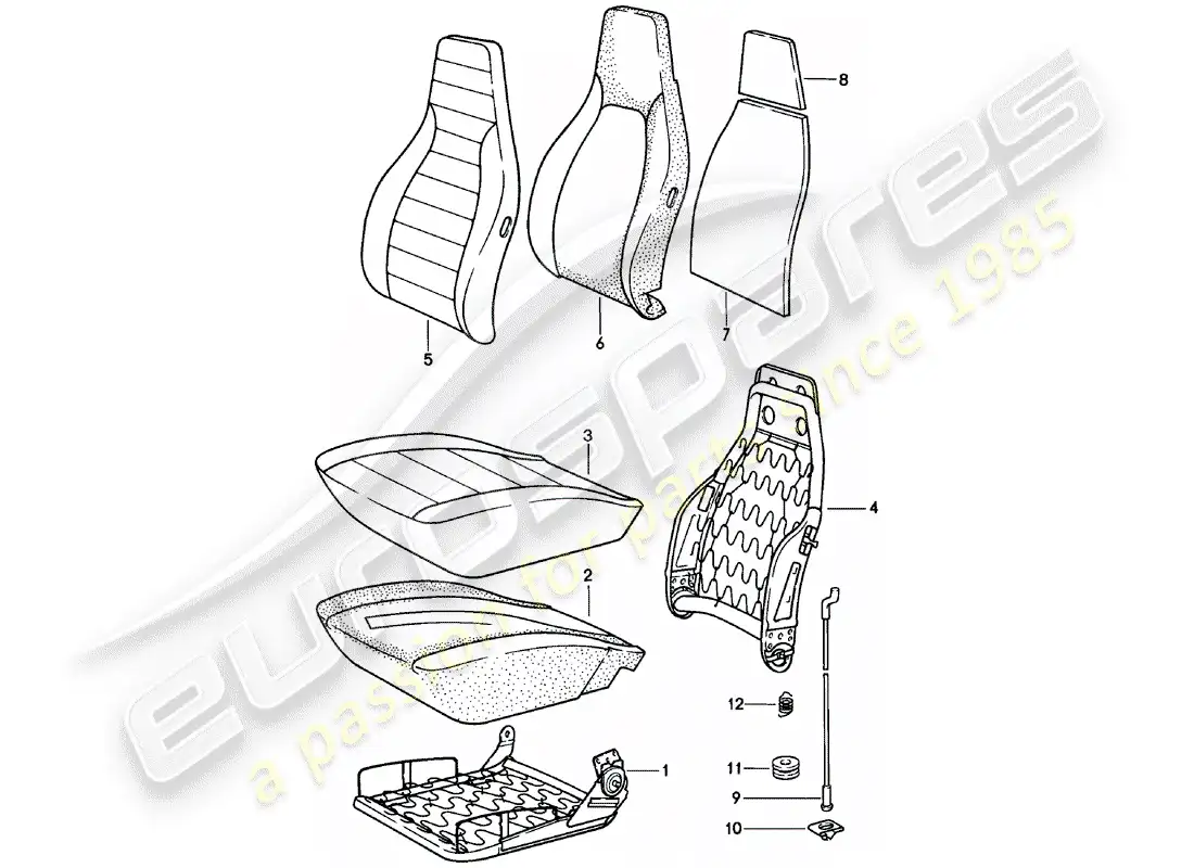 porsche 1981 (911) front seat - single parts parts diagram