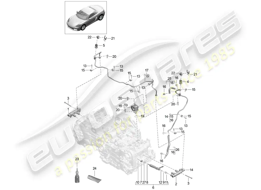 porsche 2020 (718 boxster) fuel collection pipe parts diagram