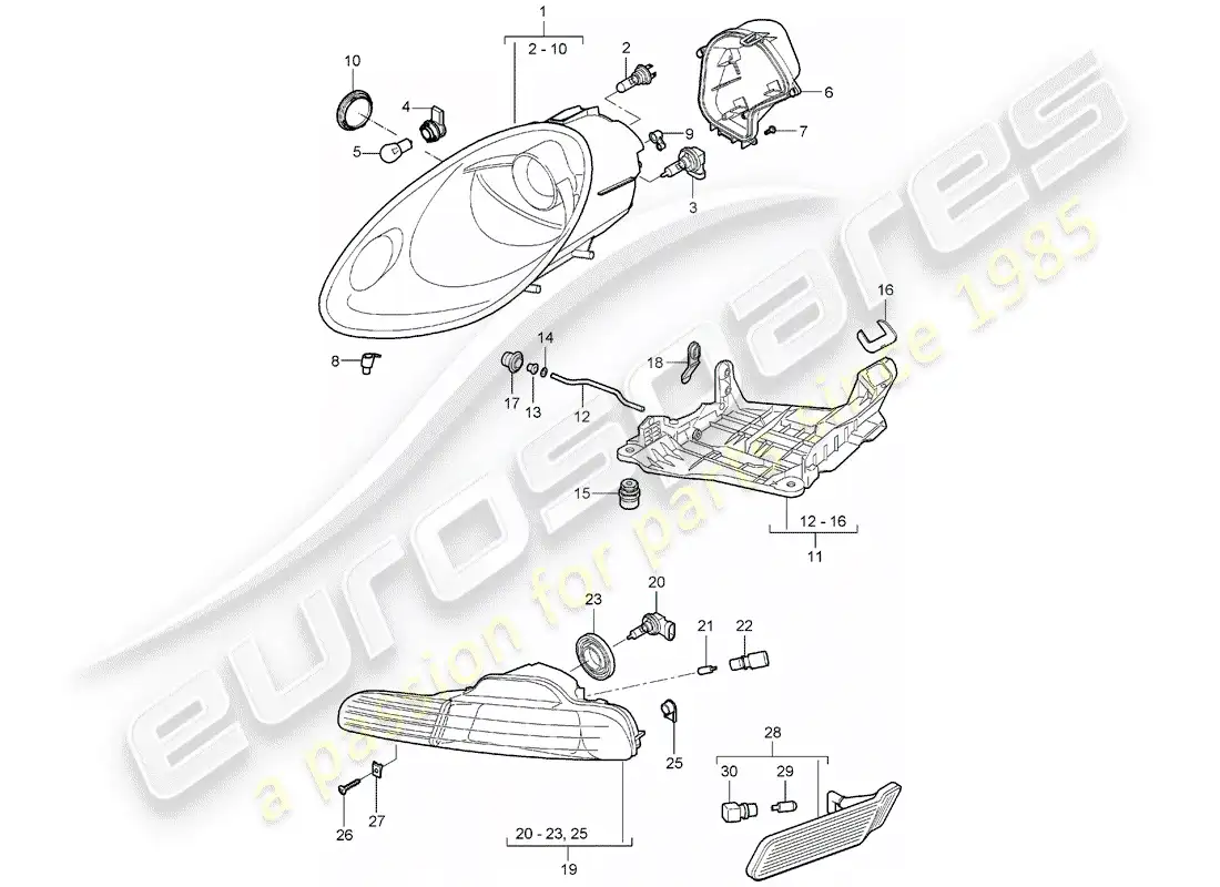 porsche 2005 (987 boxster) headlamp parts diagram