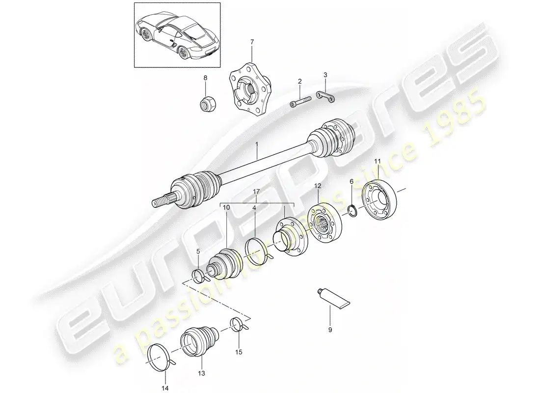 porsche 2012 (987 cayman) drive shaft parts diagram