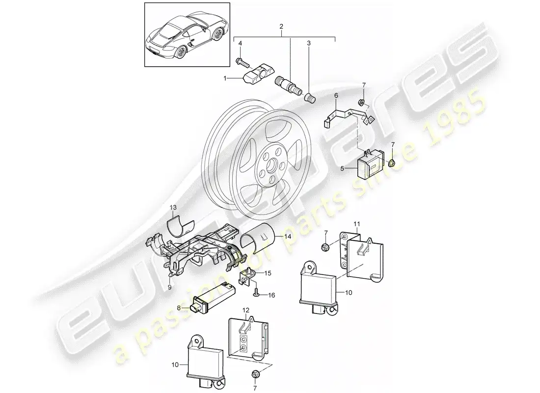 porsche 2012 (987 cayman) tire pressure control system parts diagram
