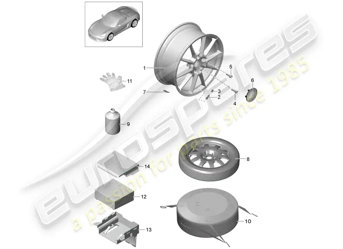 porsche 2016 (981 boxster spyder) wheels parts diagram