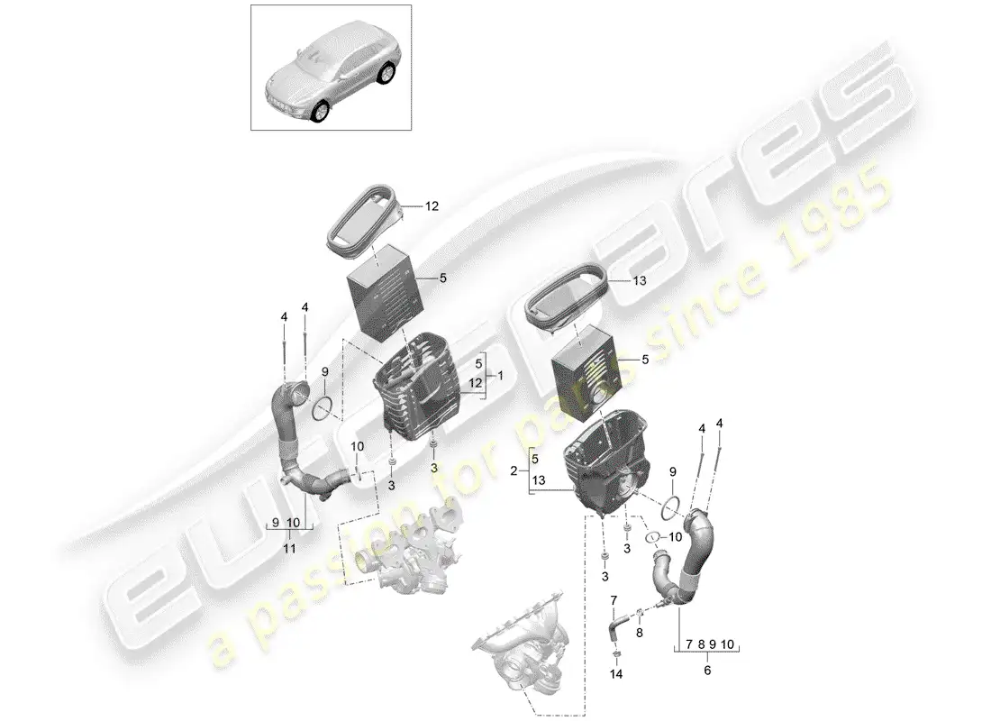 porsche 2017 (macan) air cleaner with connecting parts diagram