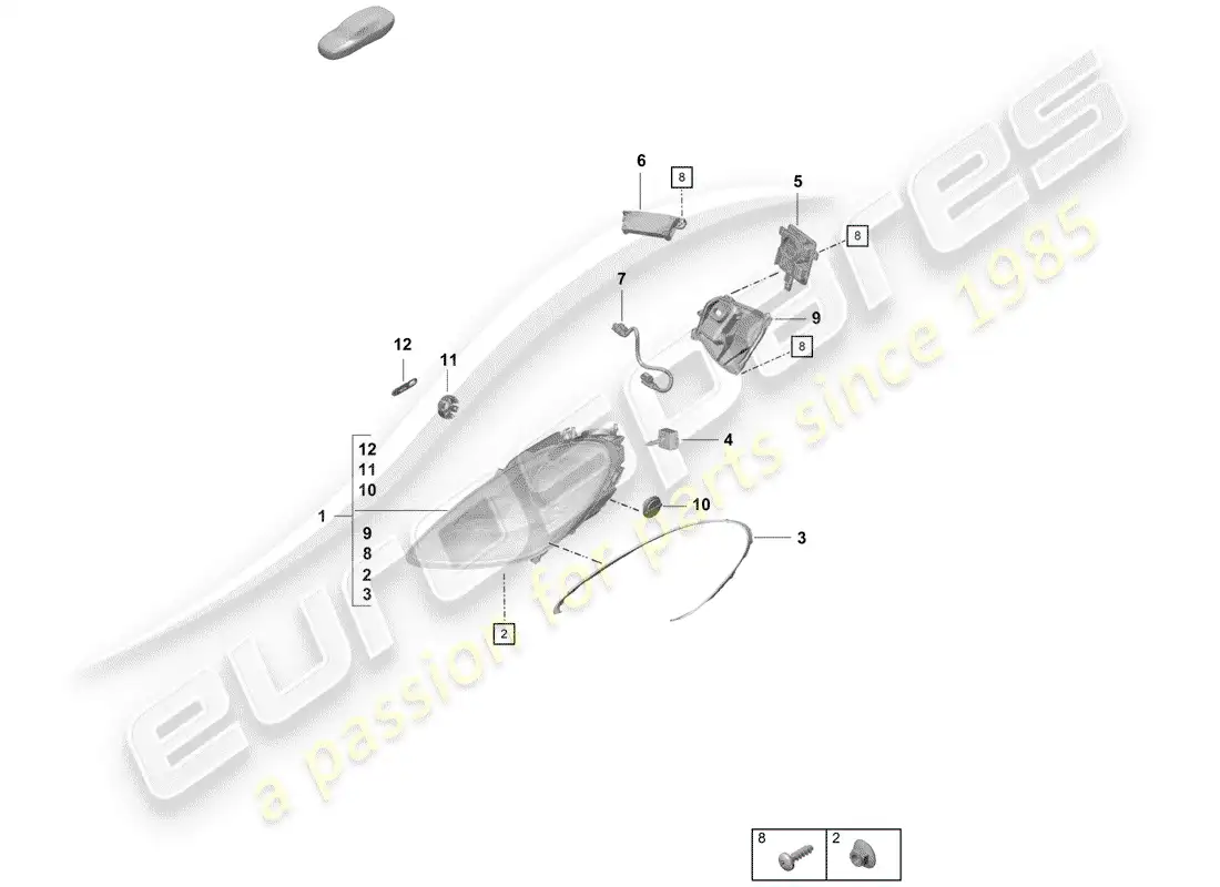 porsche 2020 (718 boxster spyder) headlamp parts diagram