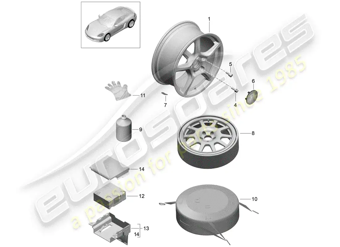porsche 2020 (718 cayman) alloy wheel parts diagram