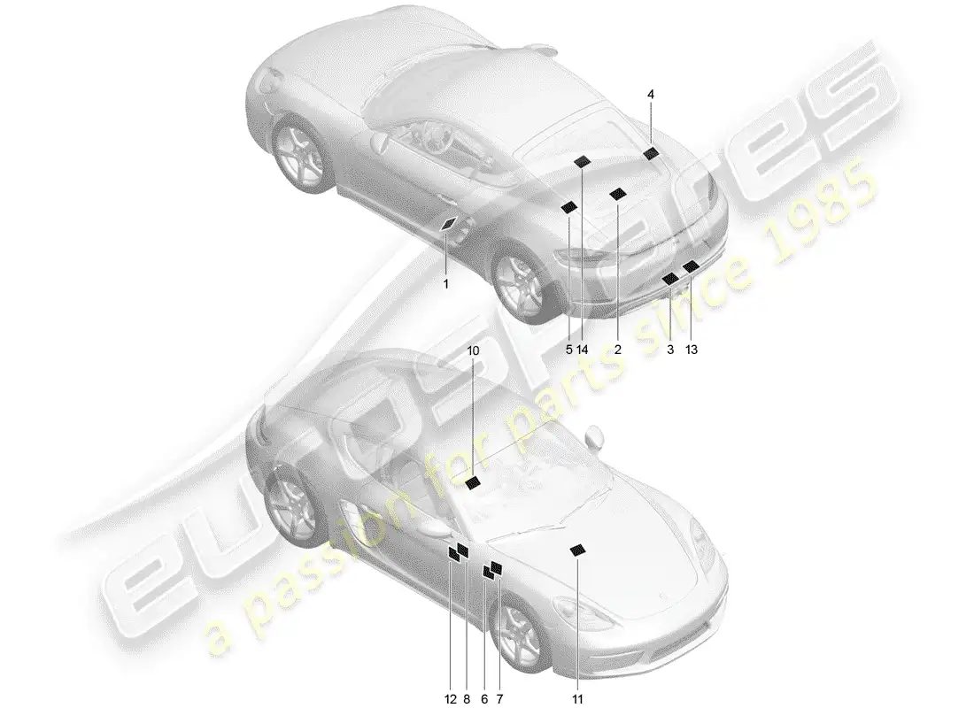 porsche 2019 (718 cayman) signs/notices parts diagram