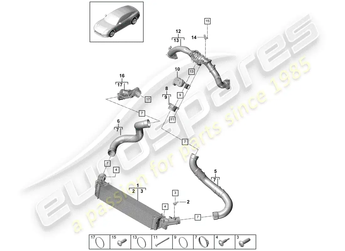 porsche 2020 (panamera 971-1) charge air cooler parts diagram