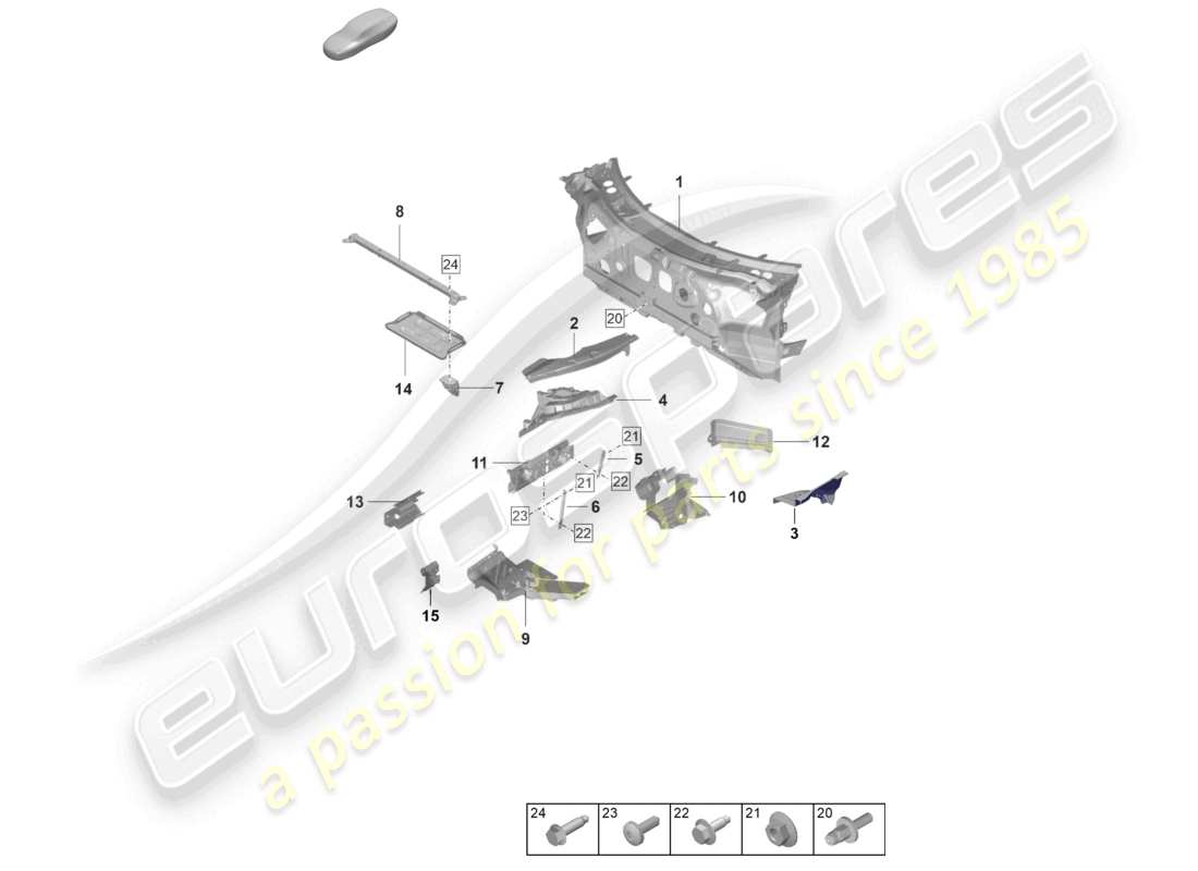 porsche 2022 (992-1 gt3/rs/st) front end firewall individual parts part diagram