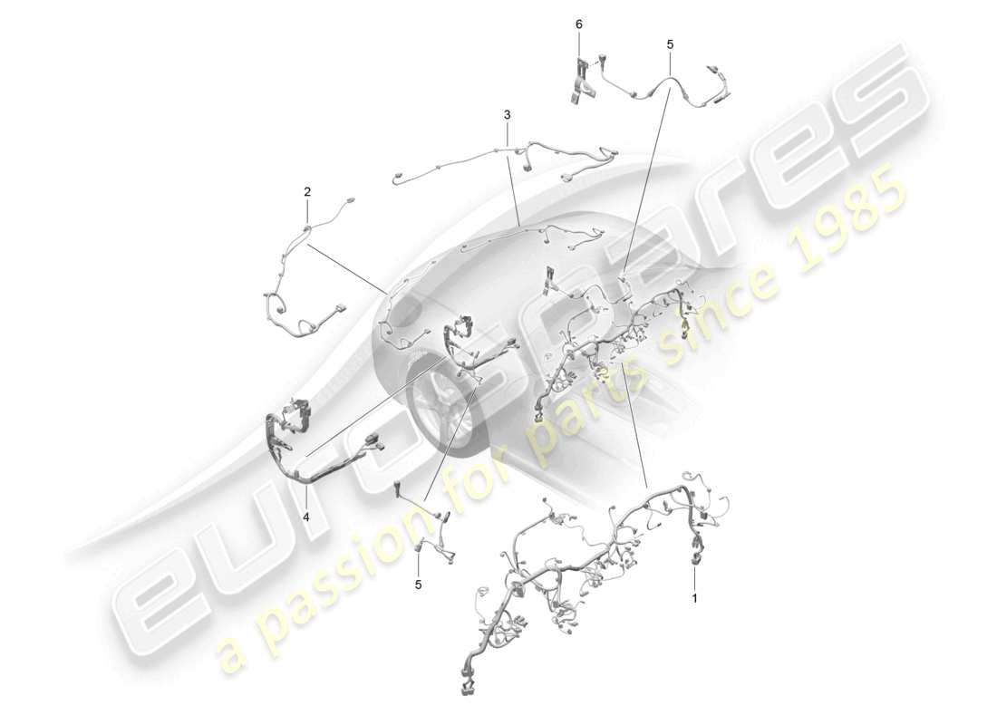porsche 2025 (718 cayman) wiring looms front dashboard trim steering front axle differential part diagram