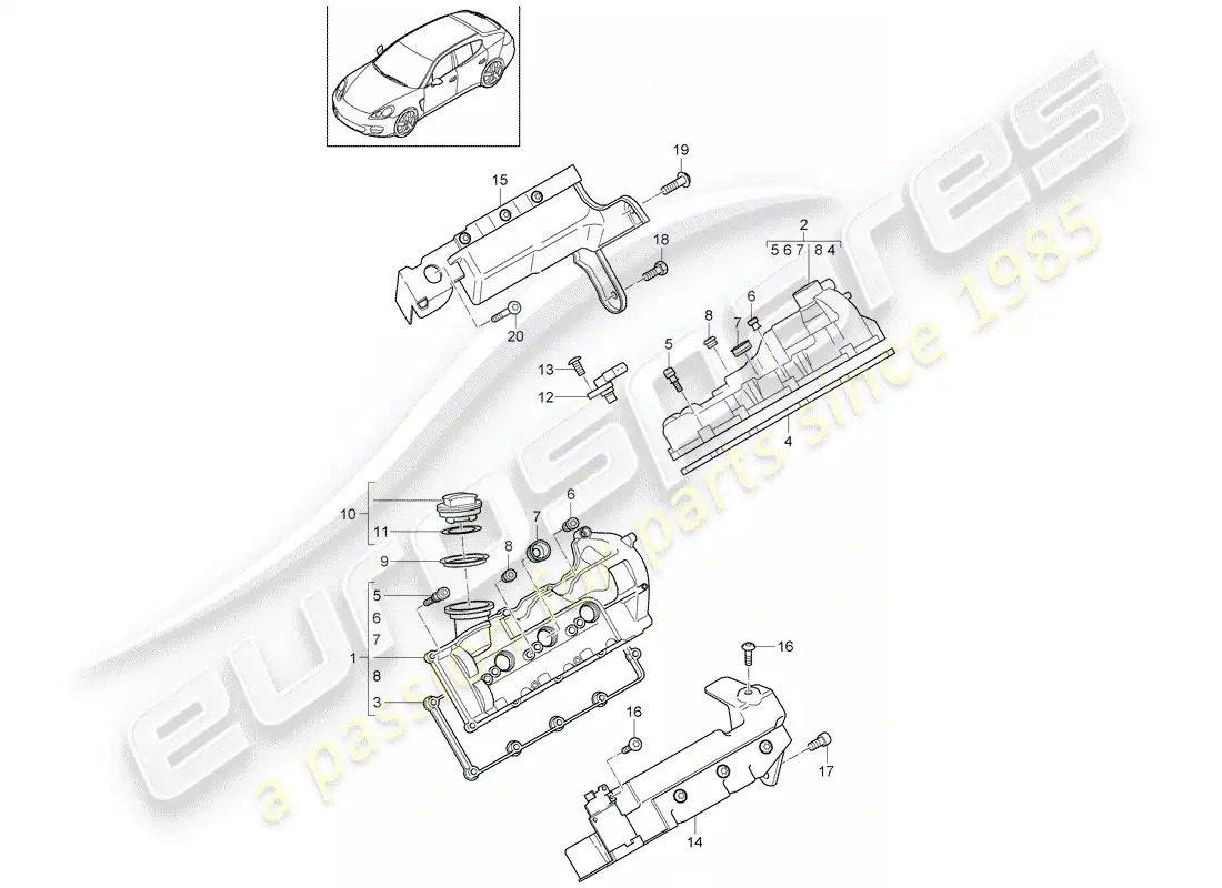 porsche 2010 (panamera 970) valve cover parts diagram