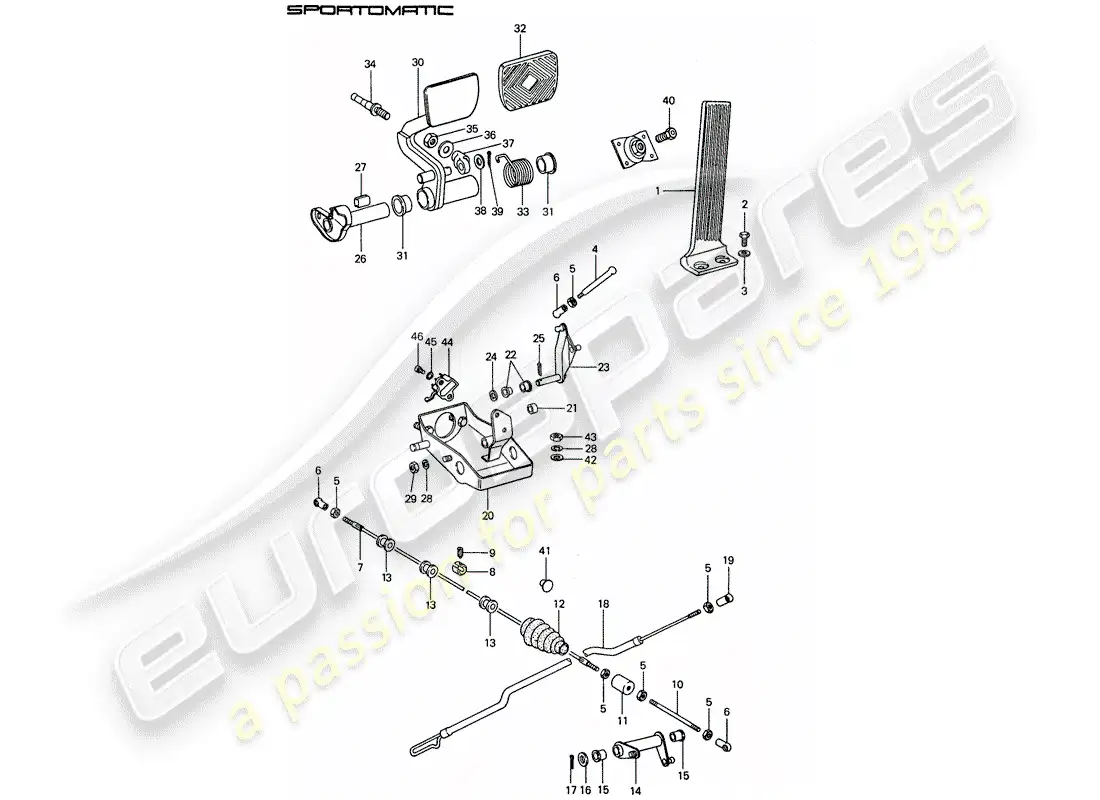 porsche 1976 (911) brake and acc. pedal assembly parts diagram