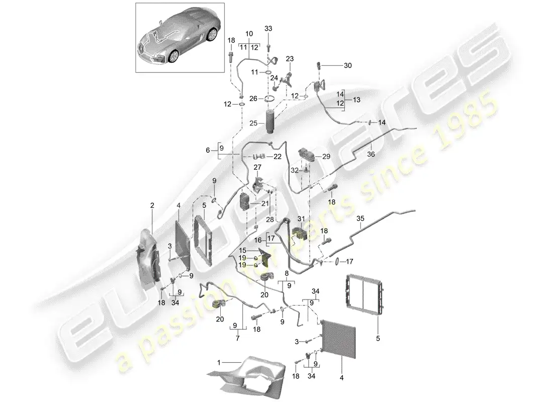 porsche 2016 (981 boxster spyder) refrigerant circuit parts diagram