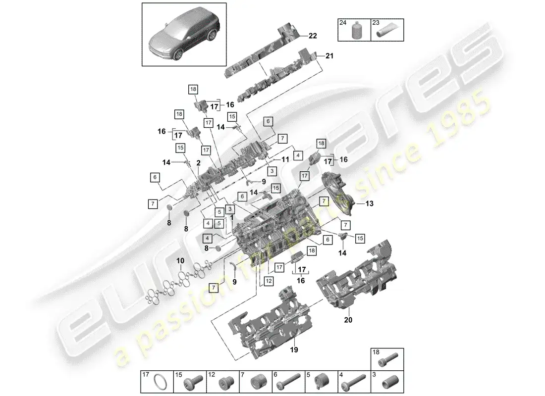 porsche 2019 (cayenne e3 9ya/9yb) cylinder head cover parts diagram
