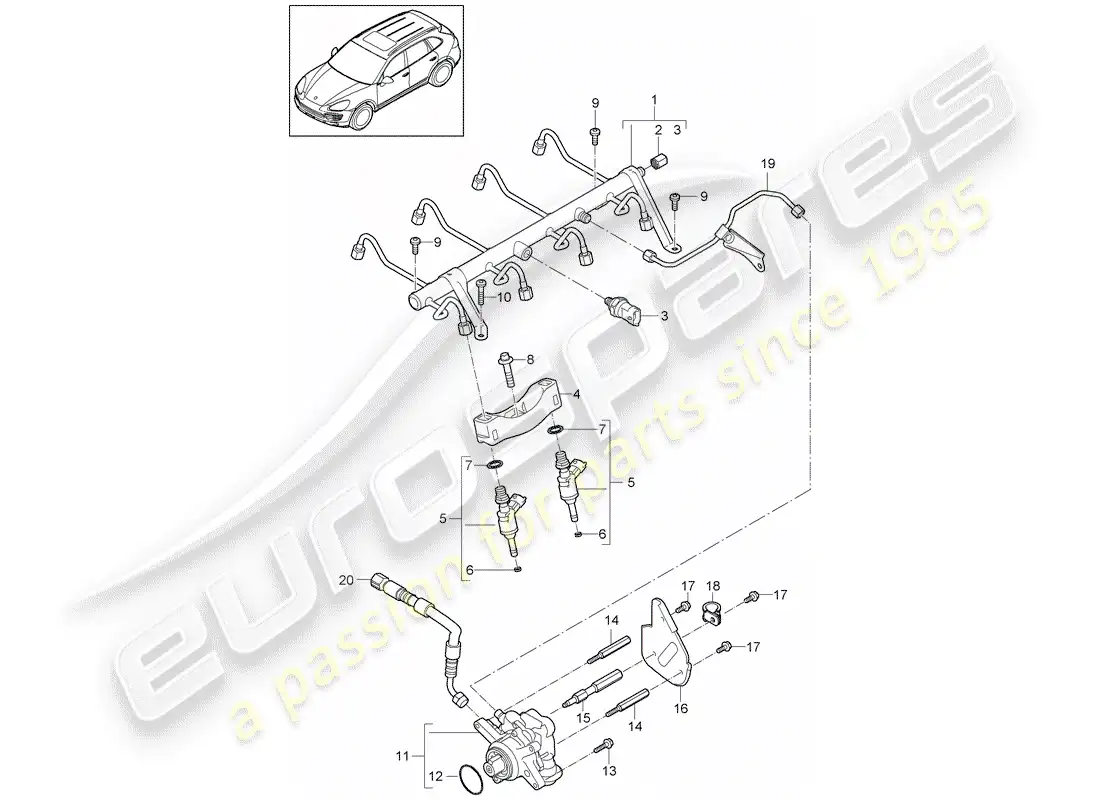 porsche 2014 (cayenne e2 92a) fuel collection pipe part diagram