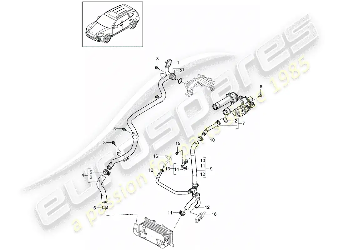 porsche 2014 (cayenne e2 92a) water cooling 2 part diagram