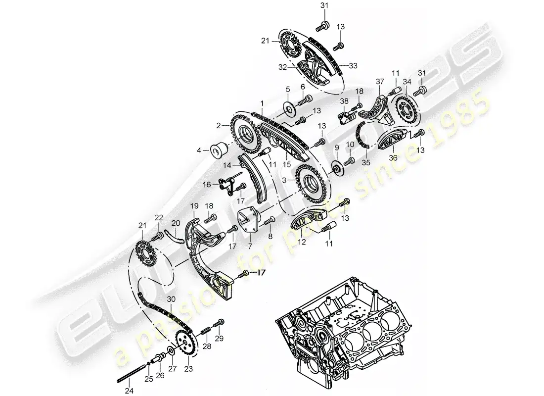 porsche 2009 (cayenne e1 9pa) timing chain part diagram