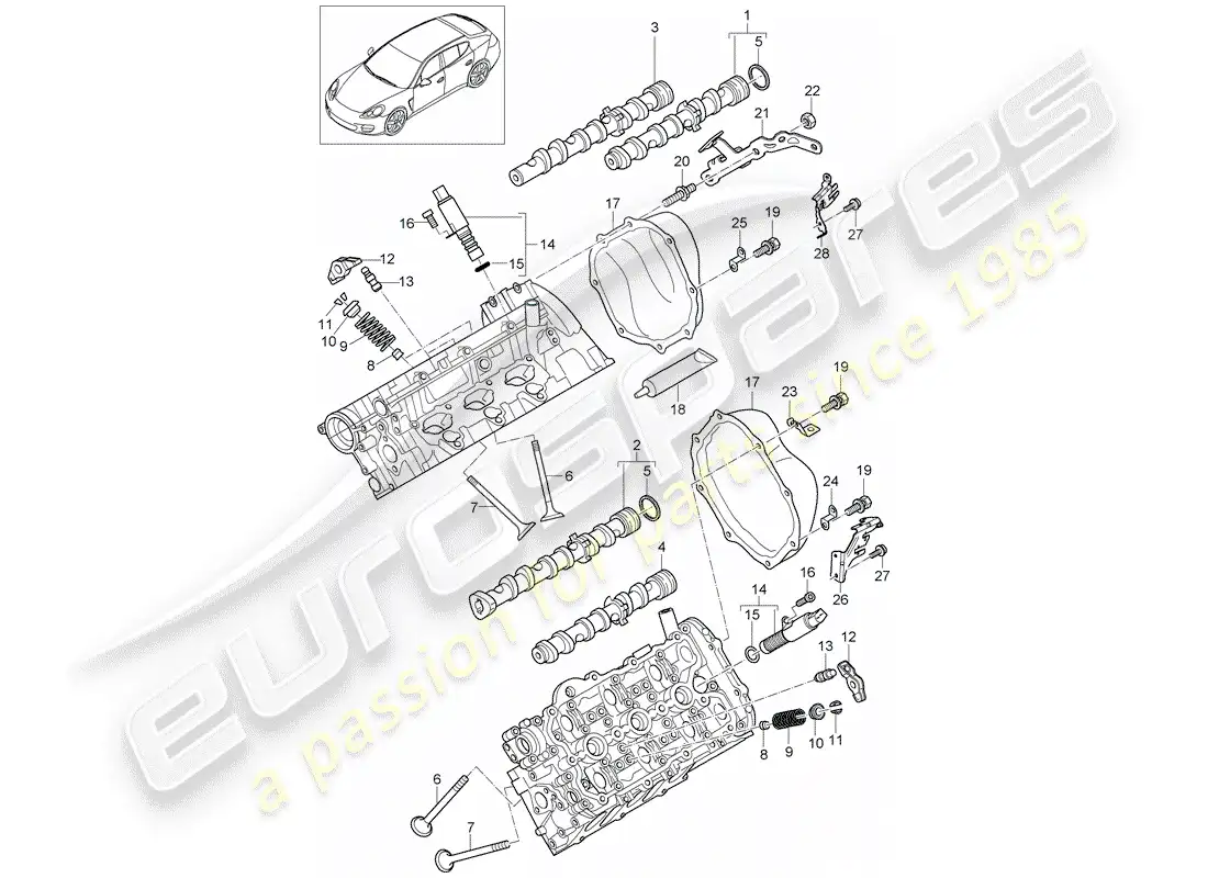 porsche 2011 (panamera 970) camshaft, valves parts diagram
