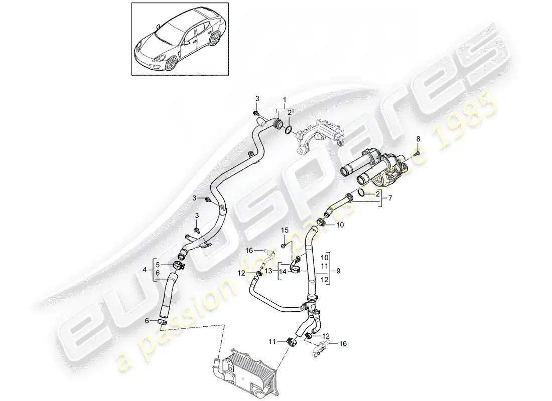 porsche 2011 (panamera 970) water cooling 2 parts diagram