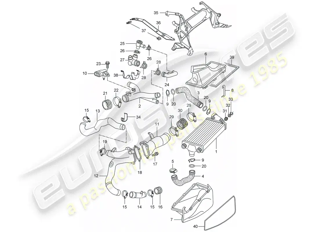 porsche 2004 (996 turbo / gt2) turbocharging parts diagram