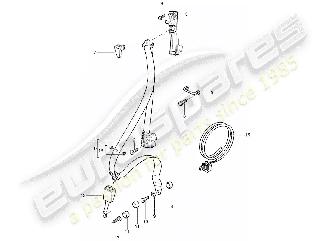 porsche 2004 (996 turbo / gt2) seat belt parts diagram