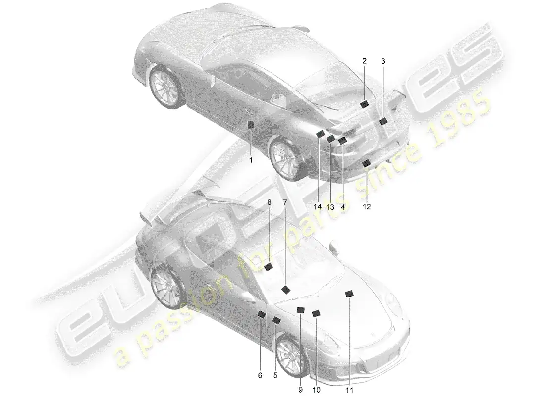 porsche 2016 (991-1 r/gt3/rs) signs/notices parts diagram
