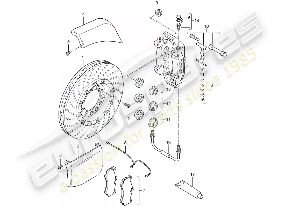 porsche 2004 (carrera gt) disc brakes - front axle parts diagram