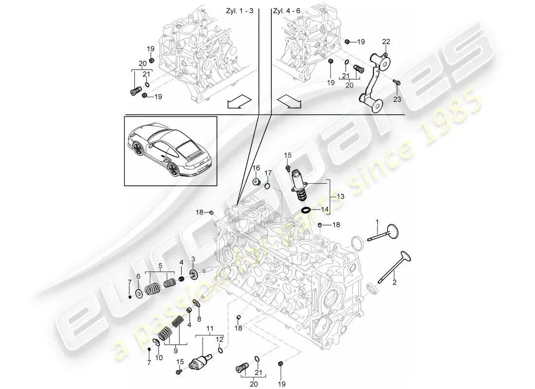 porsche 2012 (997-2 turbo / gt2 rs) cylinder head parts diagram