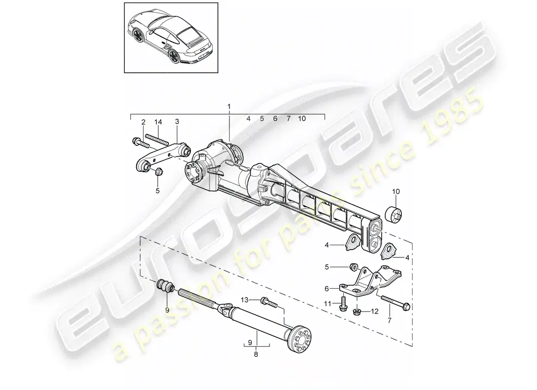porsche 2012 (997-2 turbo / gt2 rs) front axle differential parts diagram